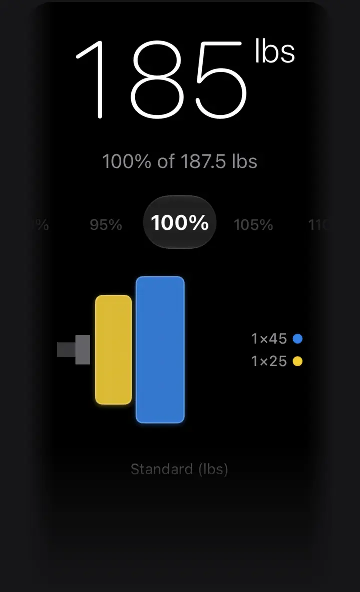 Closest loadable weight for 187.5 lb: 185 lb, one 45 and one 25 lb plate on one side of the bar