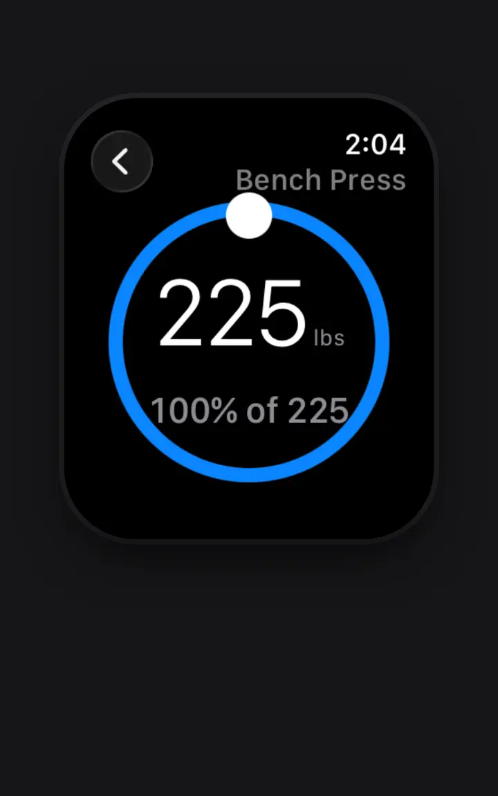 Apple Watch dial: Bench Press, 225 lb at 100% of 225