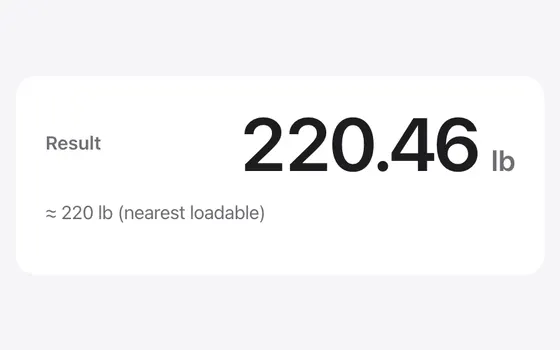 kg ↔ lb converter: the web tool with an example entered and its computed result